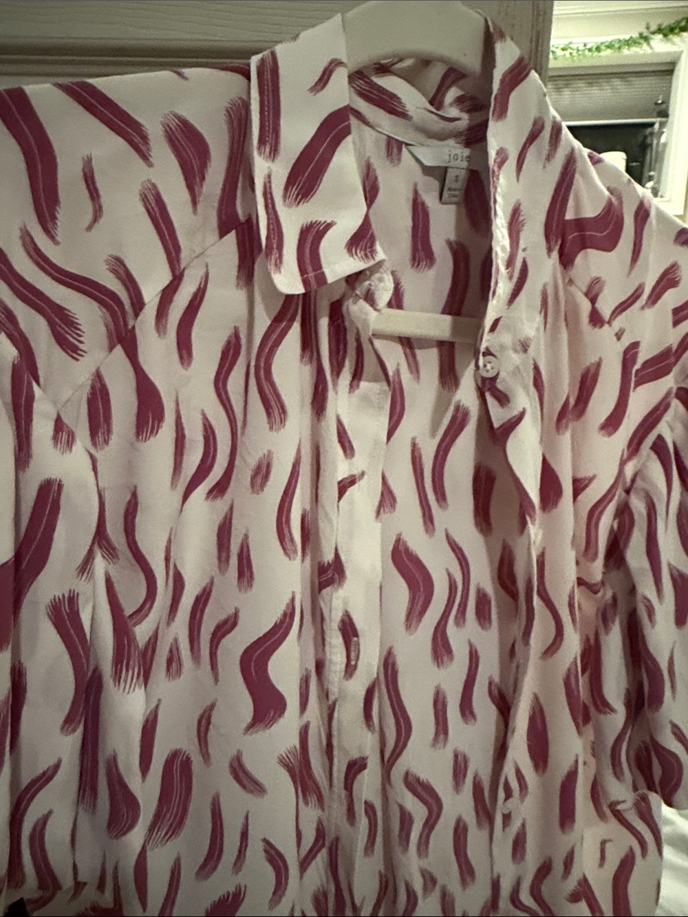Joie Silky Button-Up Blouse with Pink Brushstroke Print Size Small